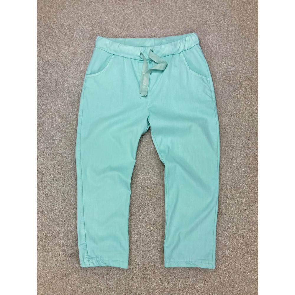 Tina Stephens High Waisted Drawstring Cropped Pants Womens M Mint Green Pull On